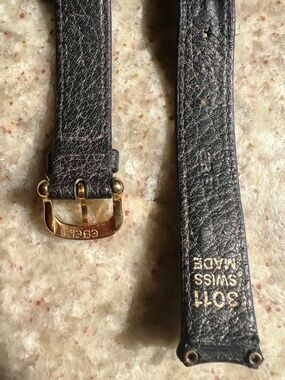 EBEL Authentic 3011 Black Leather 12mm Watch Band with Gold Tone Buckle W/ Logo